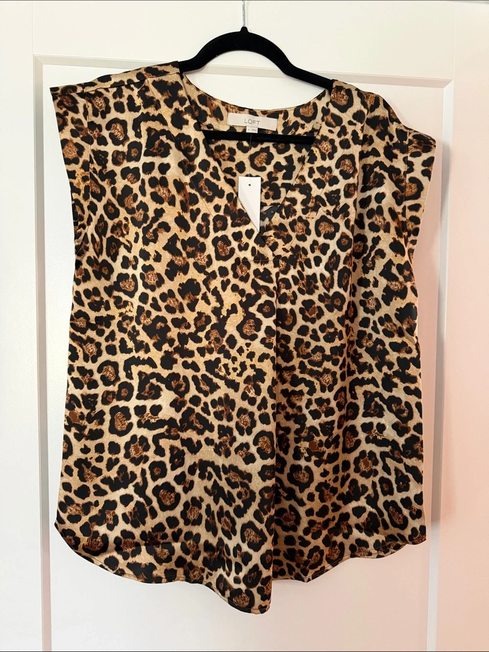 LOFT Leopard Print Cap Sleeve Blouse - Tan & Black